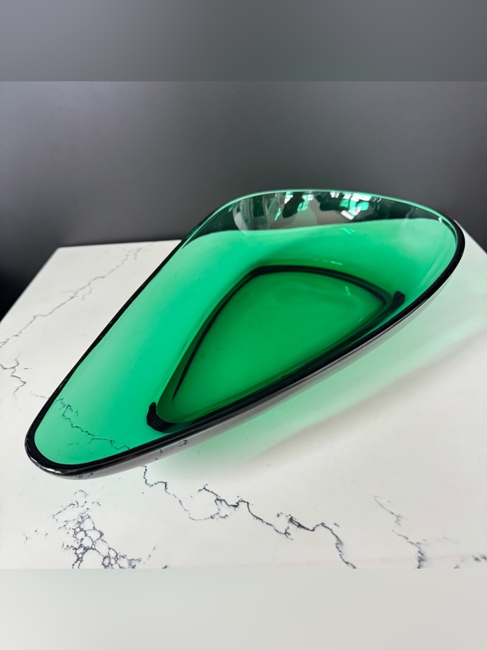 MCM Retro Emerald Green Triangular Glass Dish